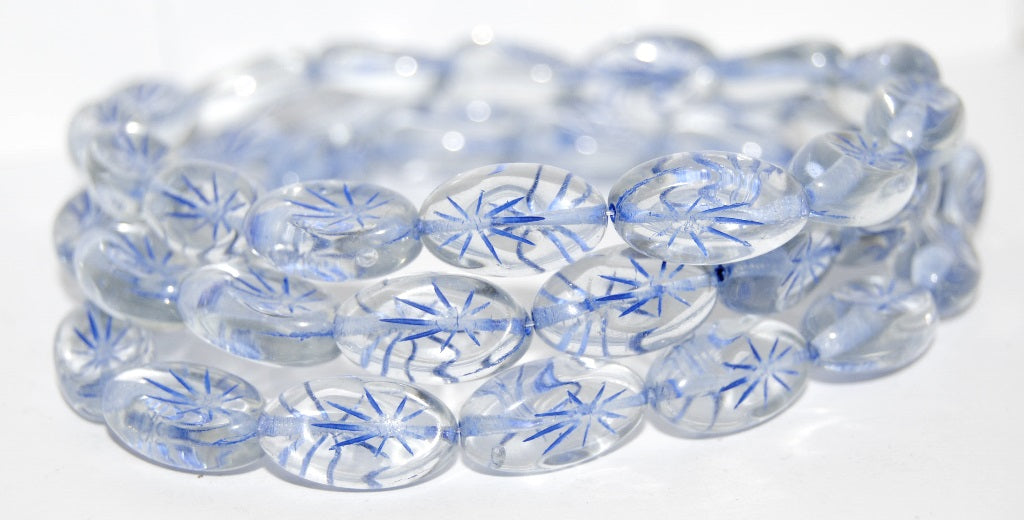 Oval With Rays Pressed Glass Beads, Transparent Blue 33202 (30010 33202), Glass, Czech Republic