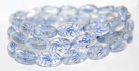 Oval With Rays Pressed Glass Beads, Transparent Blue 33202 (30010 33202), Glass, Czech Republic