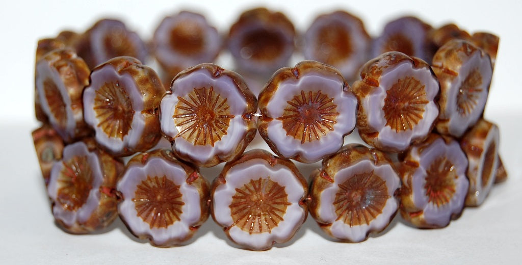 Table Cut Round Beads Hawaii Flowers, 26016 Travertin (26016 86800), Glass, Czech Republic