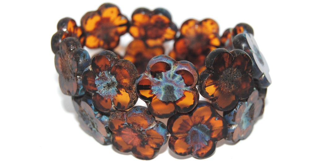 Table Cut Flower Beads Hibiscus, 21 Transparent Brown 86805M (21 10090 86805M), Glass, Czech Republic