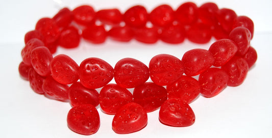Strawberry Pressed Glass Beads, Ruby Red Matte (90080 M), Glass, Czech Republic
