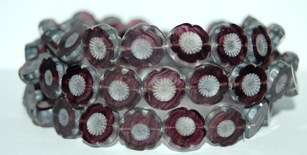 Table Cut Round Beads Hawaii Flowers, 20088 Luster Cream (20088 14401), Glass, Czech Republic