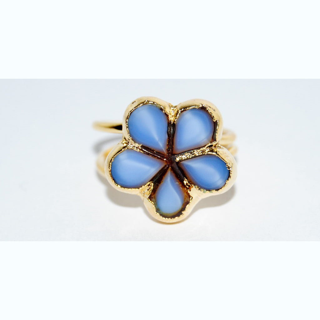 Adjustable Ring with Polished Czech Glass Bead, Flower 17 mm (G-3-F)