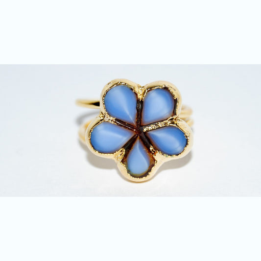 Adjustable Ring with Polished Czech Glass Bead, Flower 17 mm (G-3-F)