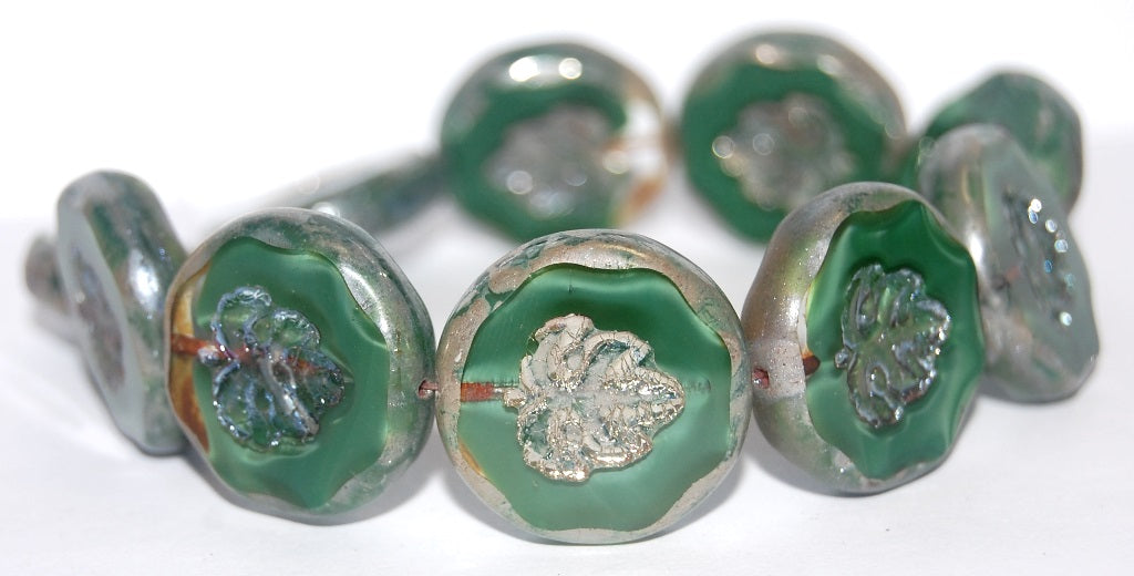 Table Cut Round Beads With Leaf, (56100 43400), Glass, Czech Republic