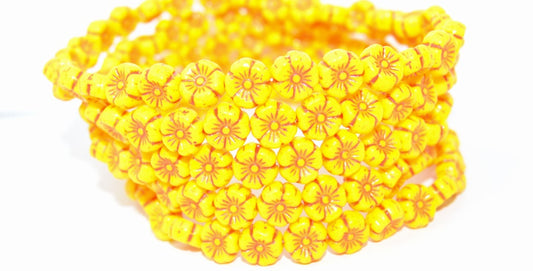 Hawaii Flower Pressed Glass Beads, Yellow 43808 (83120 43808), Glass, Czech Republic