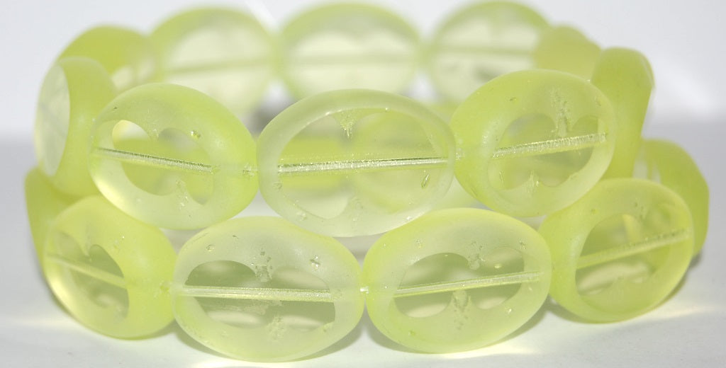 Table Cut Oval Beads, Transparent Yellow Matte (80130 M), Glass, Czech Republic