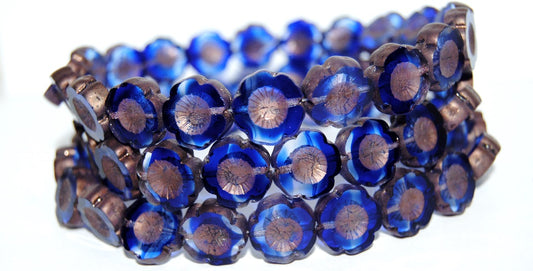 Table Cut Round Beads Hawaii Flowers, 3001006 Bronze Matte (3001006 14415M), Glass, Czech Republic