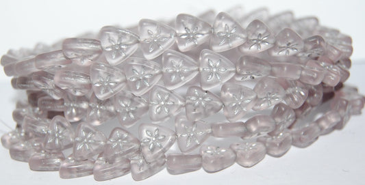 Triangle Flat Wit Flower Pressed Glass Beads, Transparent Light Amethyst 54201M (20020 54201M), Glass, Czech Republic
