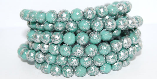 Round Pressed Glass Beads Druck, Turquoise 94400 (63130 94400), Glass, Czech Republic