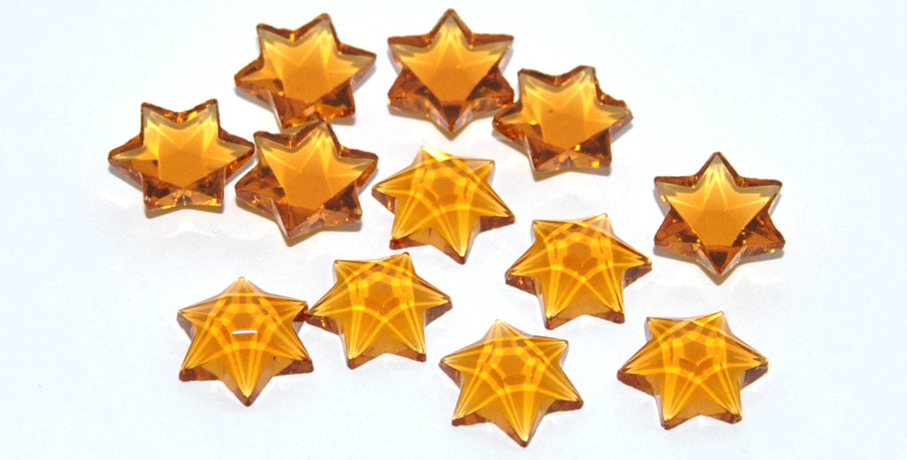 Cabochon Star Faceted Flat Back, (Topaz), Glass, Czech Republic