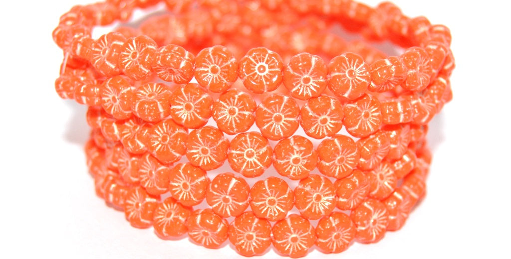 Hawaii Flower Pressed Glass Beads, Deep Orange  43801 (93140 43801), Glass, Czech Republic