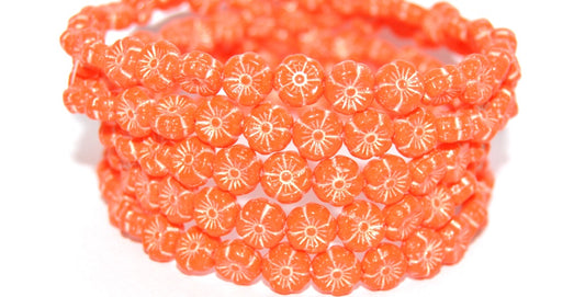 Hawaii Flower Pressed Glass Beads, Deep Orange  43801 (93140 43801), Glass, Czech Republic