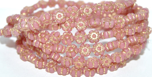 Hawaii Flower Pressed Glass Beads, Opal Pink 54202 (71010 54202), Glass, Czech Republic