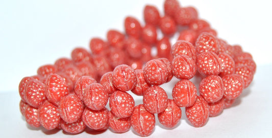 Strawberry Friut Pressed Glass Beads, Red 43801 Metalic (93400 43801 Metalic), Glass, Czech Republic