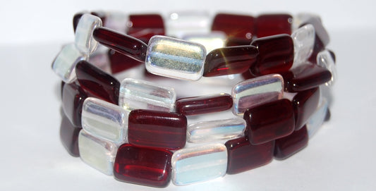 Rectangle Pressed Glass Beads, (Red White), Glass, Czech Republic