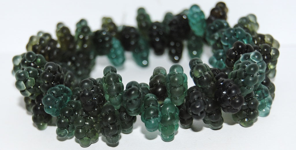 Grape Fruit Pressed Glass Beads, Mixed Colors Green Matte (Mix Green M), Glass, Czech Republic