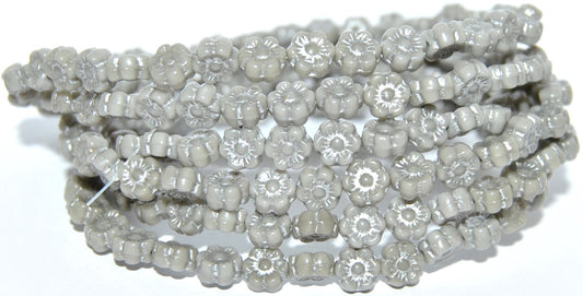 Hawaii Flower Pressed Glass Beads, Opaque Gray 54201 (43020 54201), Glass, Czech Republic