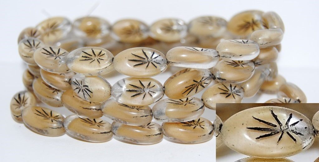 Oval With Rays Pressed Glass Beads, (16018 23202), Glass, Czech Republic