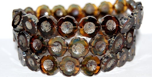 Table Cut Round Beads Hawaii Flowers, (37101 43400), Glass, Czech Republic