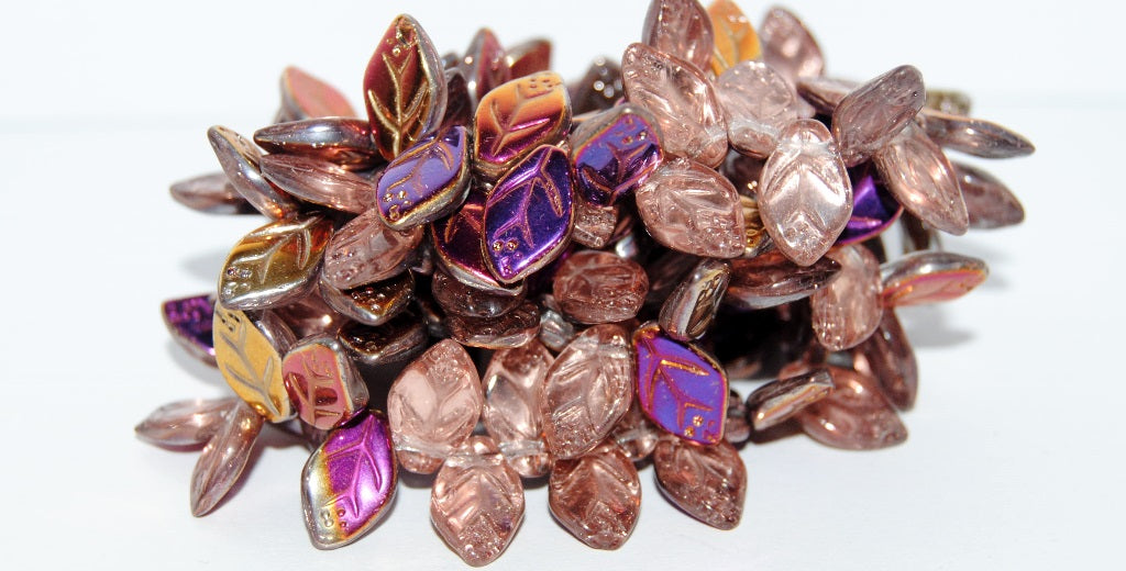 Leaf Pressed Glass Beads With Dots, Crystal 29500 (30 29500), Glass, Czech Republic