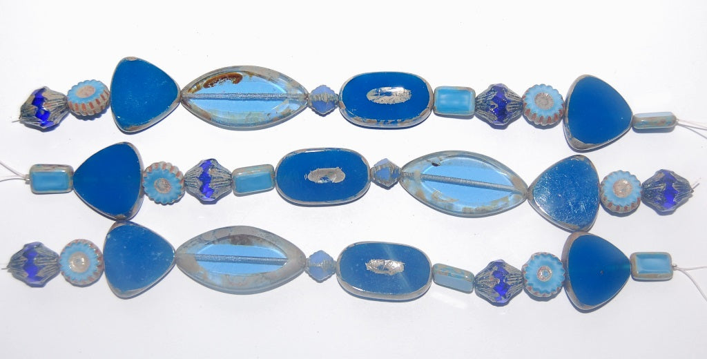 Mix Of Czech Glass Beads Strung Bllue, Blue ( Blue), Glass, Czech Republic