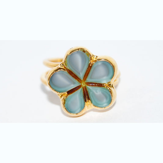 Adjustable Ring with Polished Czech Glass Bead, Flower 17 mm (G-3-A)