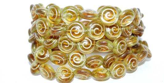 Round Flat Snail Pressed Glass Beads, (17011 54202), Glass, Czech Republic