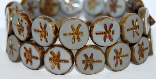 Table Cut Round Beads With Dragonfly, Opaque Gray Travertin (43020 86800), Glass, Czech Republic