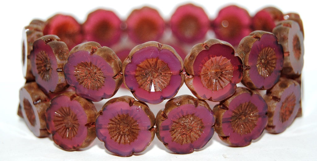 Table Cut Round Beads Hawaii Flowers, 71010B Travertin (71010B 86800), Glass, Czech Republic