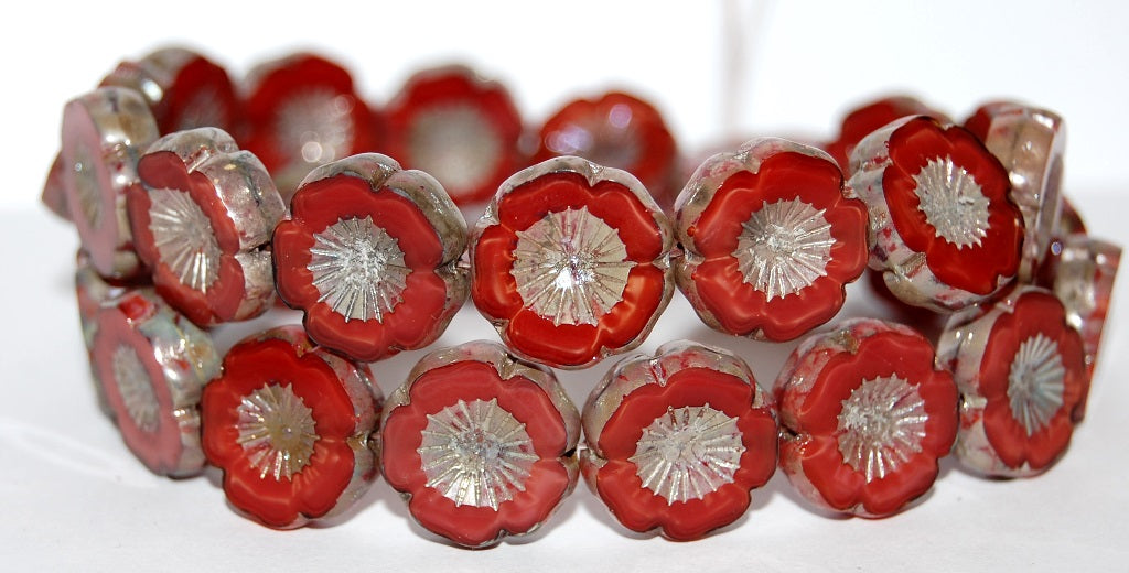 Table Cut Round Beads Hawaii Flowers, (97022 43400), Glass, Czech Republic