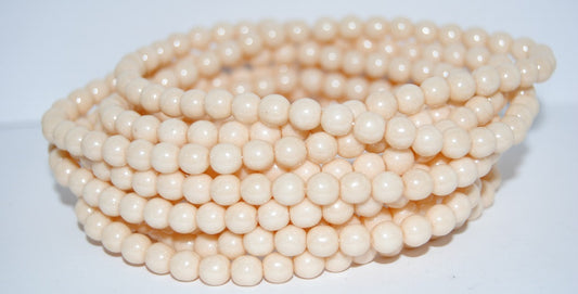 Round Pressed Glass Beads Druck, Chalk White Luster Brown Full Coated (3000 14413), Glass, Czech Republic