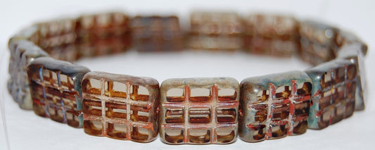 Table Cut Rectangle Beads With Grating, Gray 43400 (40010 43400), Glass, Czech Republic