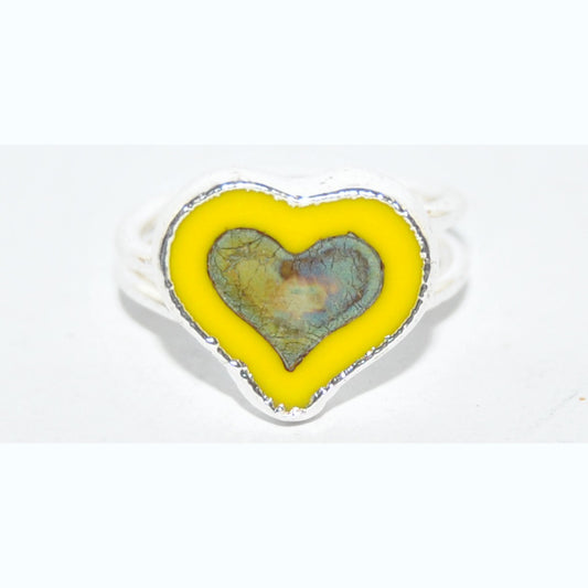 Adjustable Ring with Polished Czech Glass Bead, Heart 14 x 12 mm (G-21-F)