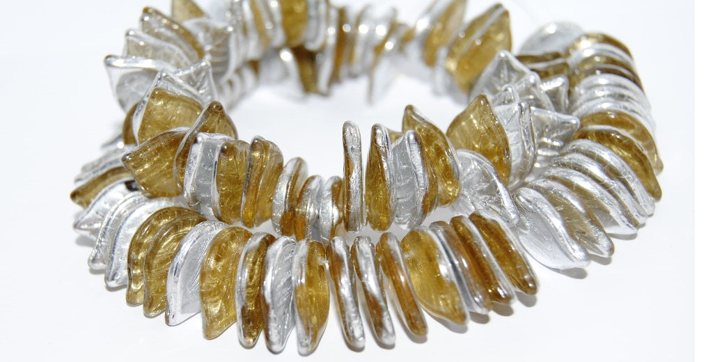 Leaf Pressed Glass Beads, 10020 Crystal Silver Half Coating (10020 27001), Glass, Czech Republic