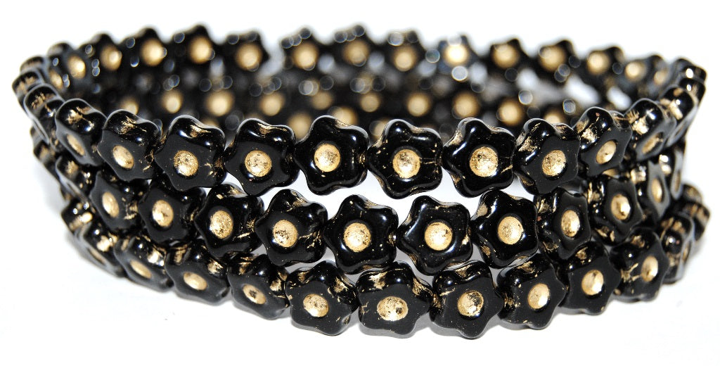 Simple Flower Pressed Glass Beads, Black 54202 (23980 54202), Glass, Czech Republic
