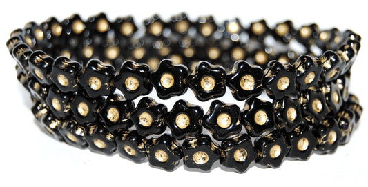 Simple Flower Pressed Glass Beads, Black 54202 (23980 54202), Glass, Czech Republic