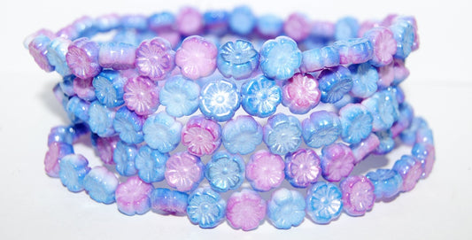 Hawaii Flower Pressed Glass Beads, Chalk White 48102 (3000 48102), Glass, Czech Republic