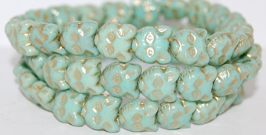 Cat Head Muzzle Pressed Glass Beads, Turquoise 54202 (63130 54202), Glass, Czech Republic