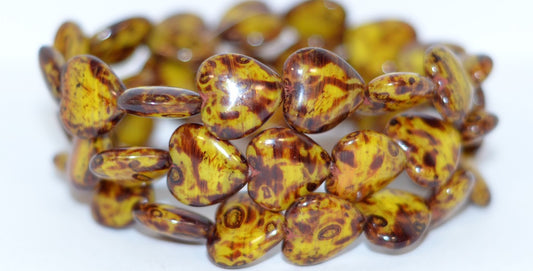 Heart Pressed Glass Beads, 86016 Travertin (86016 86800), Glass, Czech Republic