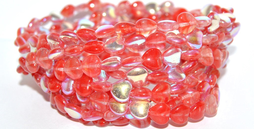 Heart Pressed Glass Beads, Orange Ab (96028 Ab), Glass, Czech Republic