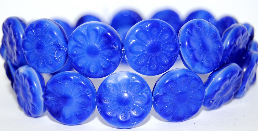 Flat Round With Flower Pressed Glass Beads, 37005 (37005), Glass, Czech Republic