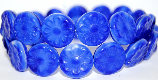 Flat Round With Flower Pressed Glass Beads, 37005 (37005), Glass, Czech Republic