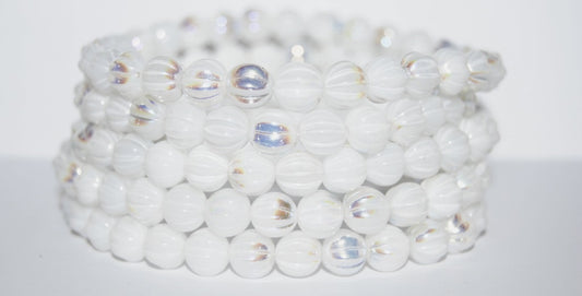 Melon Round Pressed Glass Beads With Stripes, (4000 Ab), Glass, Czech Republic