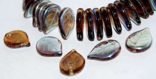 Leaf Pressed Glass Beads, Transparent Brown Ab (10210 Ab), Glass, Czech Republic