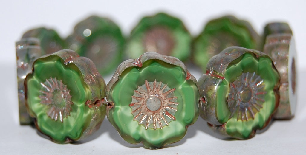 Table Cut Round Beads Hawaii Flowers, (56027 43400), Glass, Czech Republic