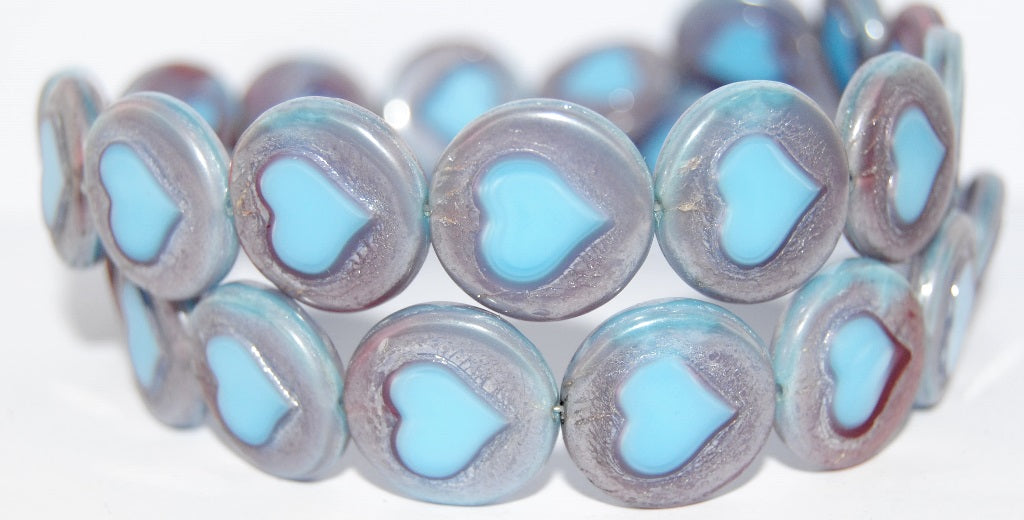 Table Cut Round Beads With Heart, 37713 Hematite (37713 14400), Glass, Czech Republic