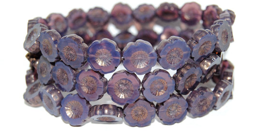 Table Cut Round Beads Hawaii Flowers, 21350 Bronze (21350 14415), Glass, Czech Republic