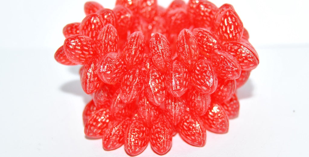 Strawberry Friut Pressed Glass Beads, Transparent Red 43801 (90060 43801), Glass, Czech Republic