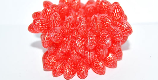 Strawberry Friut Pressed Glass Beads, Transparent Red 43801 (90060 43801), Glass, Czech Republic